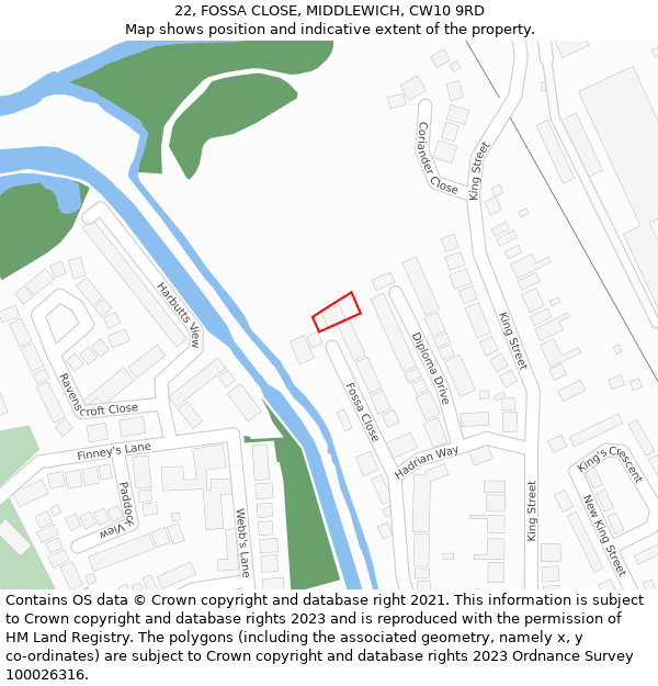 22, FOSSA CLOSE, MIDDLEWICH, CW10 9RD: Location map and indicative extent of plot