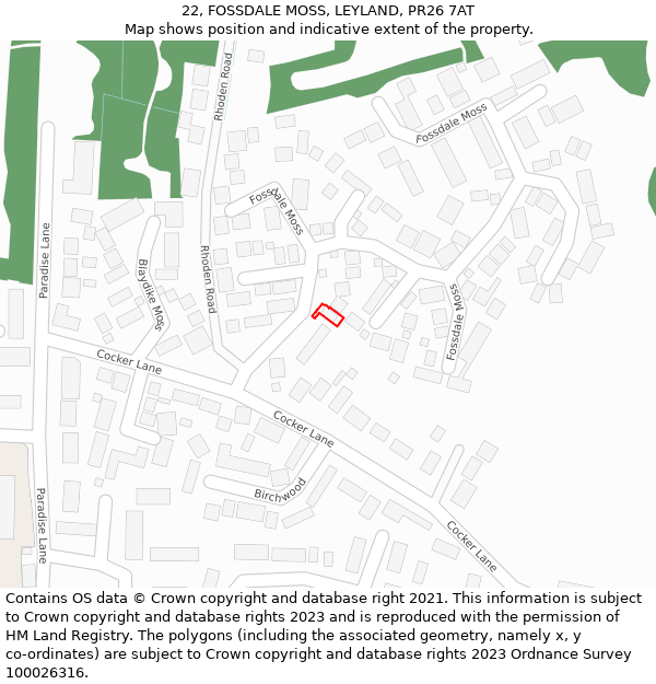 22, FOSSDALE MOSS, LEYLAND, PR26 7AT: Location map and indicative extent of plot