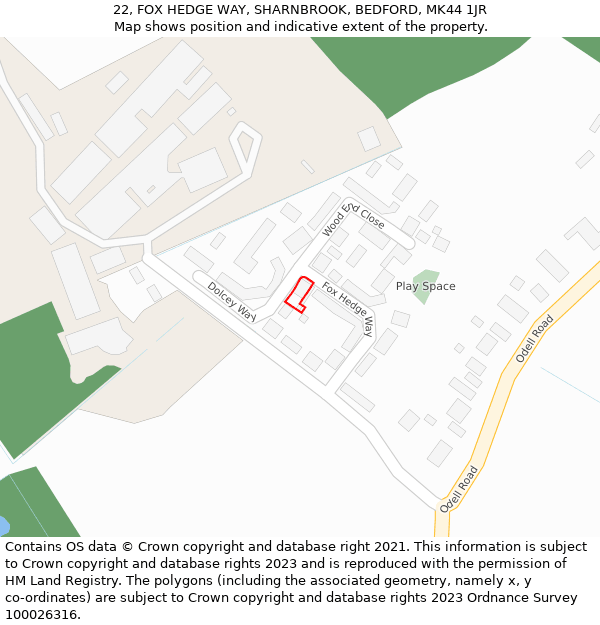 22, FOX HEDGE WAY, SHARNBROOK, BEDFORD, MK44 1JR: Location map and indicative extent of plot