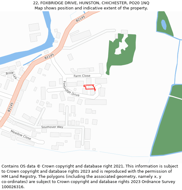22, FOXBRIDGE DRIVE, HUNSTON, CHICHESTER, PO20 1NQ: Location map and indicative extent of plot