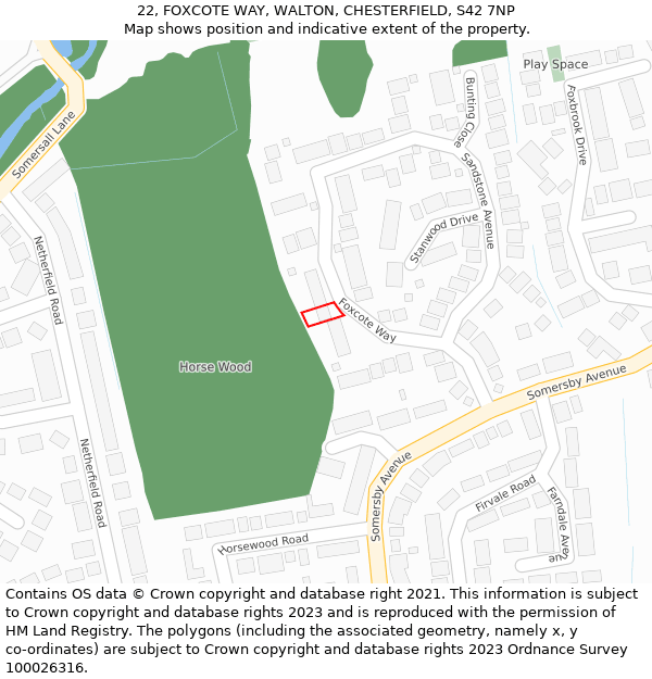 22, FOXCOTE WAY, WALTON, CHESTERFIELD, S42 7NP: Location map and indicative extent of plot