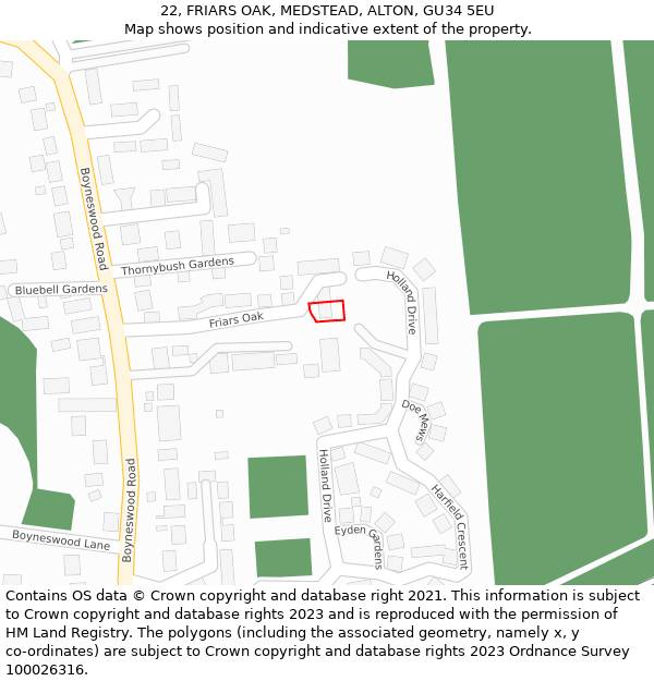 22, FRIARS OAK, MEDSTEAD, ALTON, GU34 5EU: Location map and indicative extent of plot