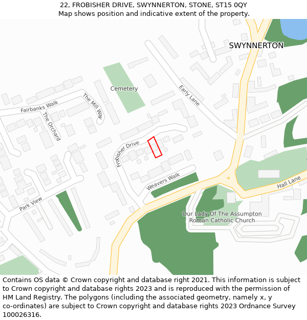 22, FROBISHER DRIVE, SWYNNERTON, STONE, ST15 0QY: Location map and indicative extent of plot