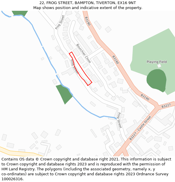 22, FROG STREET, BAMPTON, TIVERTON, EX16 9NT: Location map and indicative extent of plot