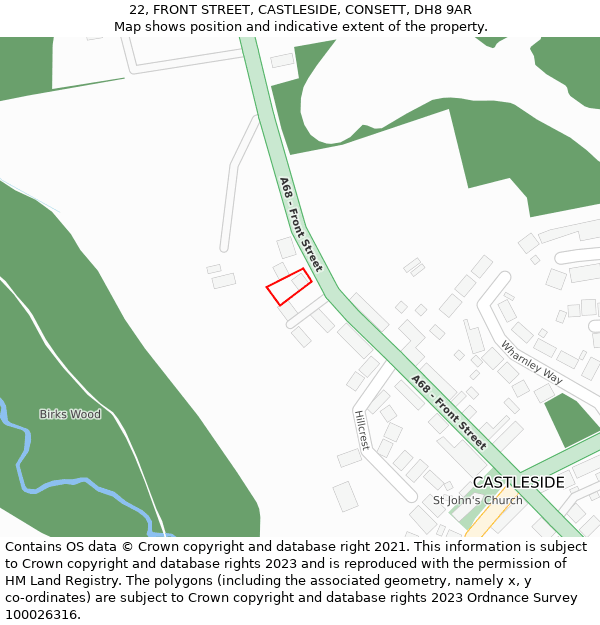 22, FRONT STREET, CASTLESIDE, CONSETT, DH8 9AR: Location map and indicative extent of plot