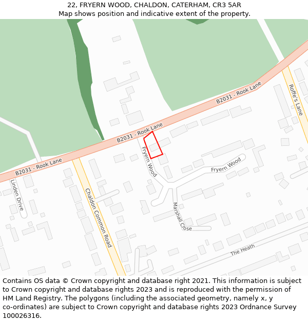 22, FRYERN WOOD, CHALDON, CATERHAM, CR3 5AR: Location map and indicative extent of plot