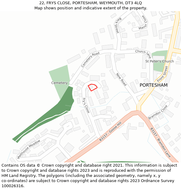 22, FRYS CLOSE, PORTESHAM, WEYMOUTH, DT3 4LQ: Location map and indicative extent of plot