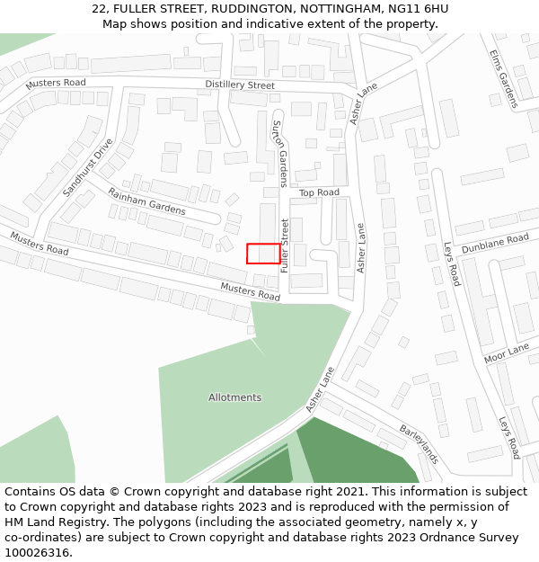 22, FULLER STREET, RUDDINGTON, NOTTINGHAM, NG11 6HU: Location map and indicative extent of plot