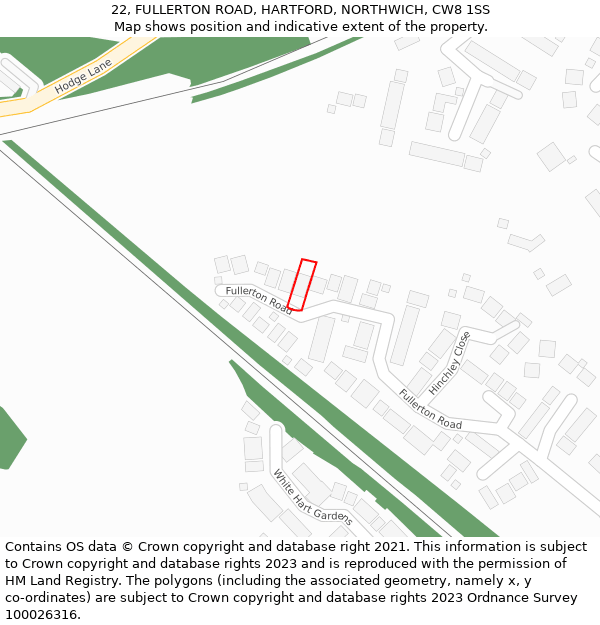 22, FULLERTON ROAD, HARTFORD, NORTHWICH, CW8 1SS: Location map and indicative extent of plot