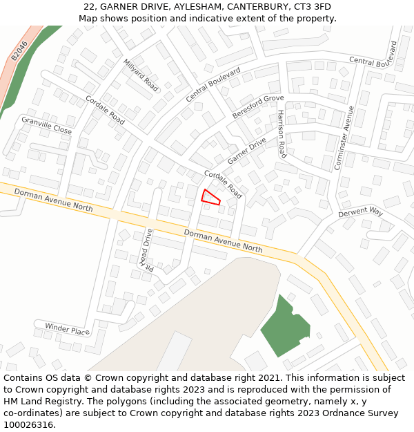 22, GARNER DRIVE, AYLESHAM, CANTERBURY, CT3 3FD: Location map and indicative extent of plot