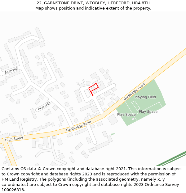 22, GARNSTONE DRIVE, WEOBLEY, HEREFORD, HR4 8TH: Location map and indicative extent of plot