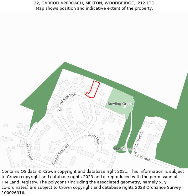 22, GARROD APPROACH, MELTON, WOODBRIDGE, IP12 1TD: Location map and indicative extent of plot