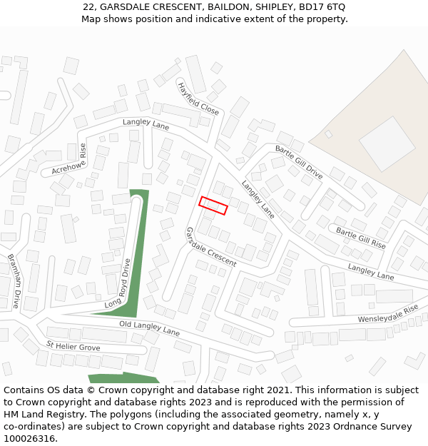 22, GARSDALE CRESCENT, BAILDON, SHIPLEY, BD17 6TQ: Location map and indicative extent of plot