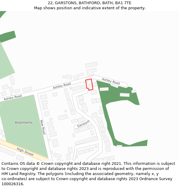 22, GARSTONS, BATHFORD, BATH, BA1 7TE: Location map and indicative extent of plot