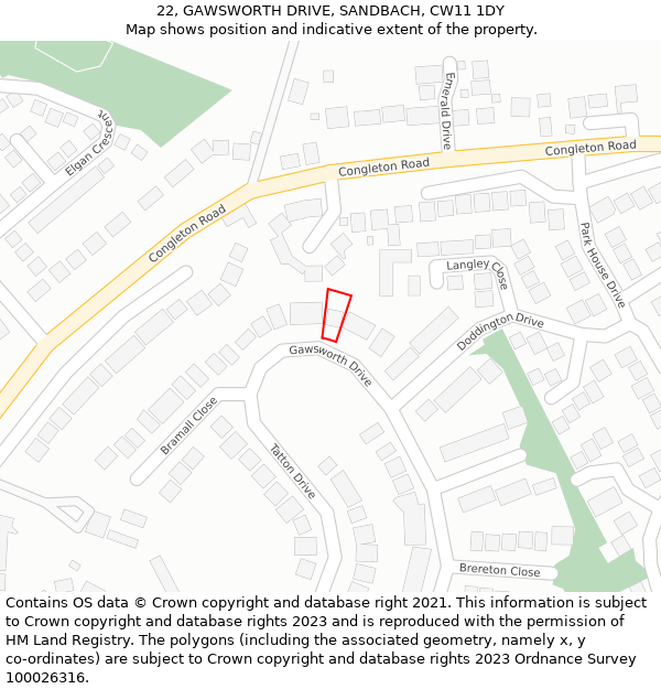 22, GAWSWORTH DRIVE, SANDBACH, CW11 1DY: Location map and indicative extent of plot