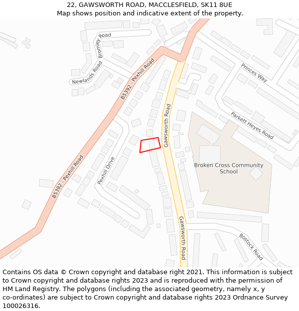 22, GAWSWORTH ROAD, MACCLESFIELD, SK11 8UE: Location map and indicative extent of plot