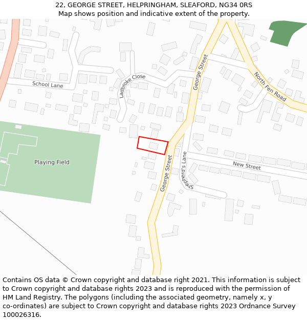 22, GEORGE STREET, HELPRINGHAM, SLEAFORD, NG34 0RS: Location map and indicative extent of plot