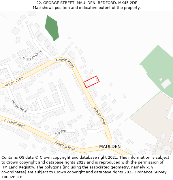 22, GEORGE STREET, MAULDEN, BEDFORD, MK45 2DF: Location map and indicative extent of plot