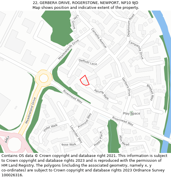 22, GERBERA DRIVE, ROGERSTONE, NEWPORT, NP10 9JD: Location map and indicative extent of plot