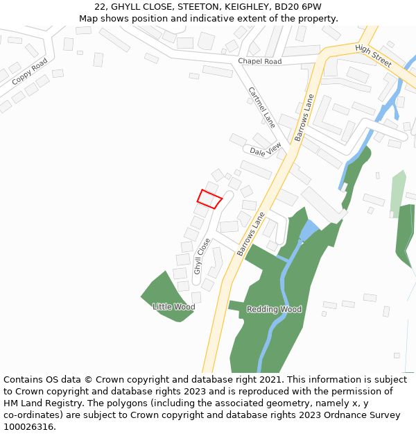 22, GHYLL CLOSE, STEETON, KEIGHLEY, BD20 6PW: Location map and indicative extent of plot