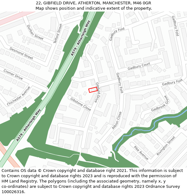 22, GIBFIELD DRIVE, ATHERTON, MANCHESTER, M46 0GR: Location map and indicative extent of plot