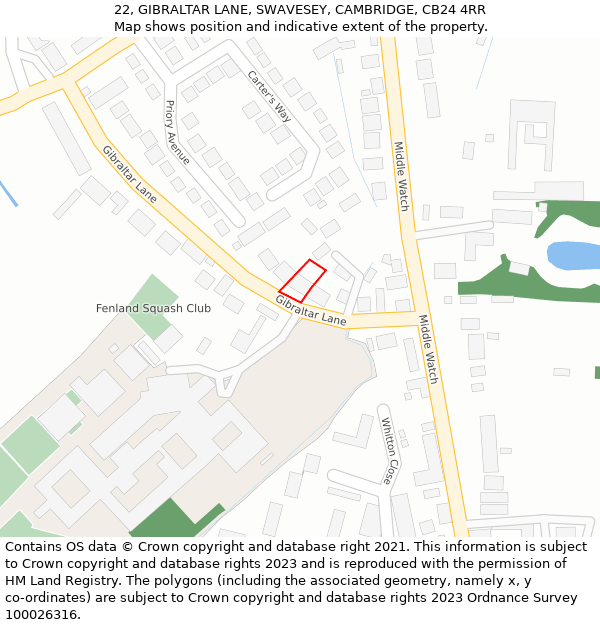 22, GIBRALTAR LANE, SWAVESEY, CAMBRIDGE, CB24 4RR: Location map and indicative extent of plot