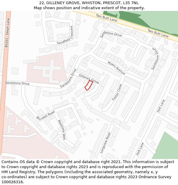 22, GILLENEY GROVE, WHISTON, PRESCOT, L35 7NL: Location map and indicative extent of plot