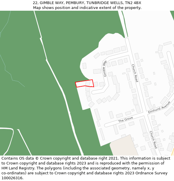 22, GIMBLE WAY, PEMBURY, TUNBRIDGE WELLS, TN2 4BX: Location map and indicative extent of plot