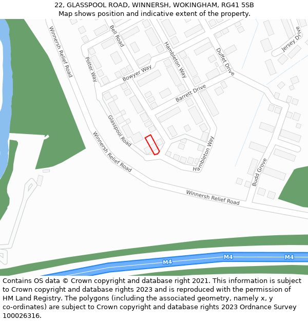 22, GLASSPOOL ROAD, WINNERSH, WOKINGHAM, RG41 5SB: Location map and indicative extent of plot