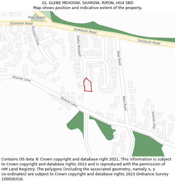 22, GLEBE MEADOW, SHAROW, RIPON, HG4 5BD: Location map and indicative extent of plot