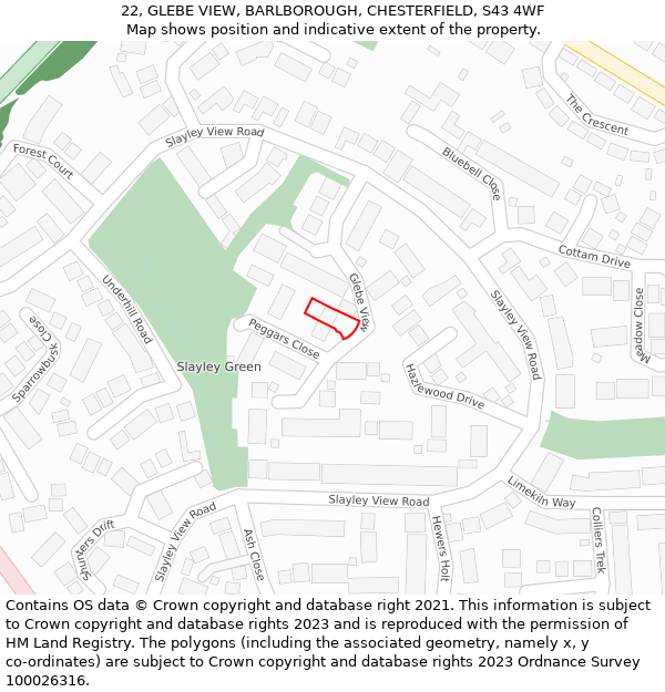 22, GLEBE VIEW, BARLBOROUGH, CHESTERFIELD, S43 4WF: Location map and indicative extent of plot