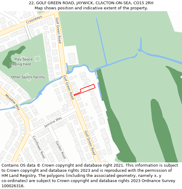 22, GOLF GREEN ROAD, JAYWICK, CLACTON-ON-SEA, CO15 2RH: Location map and indicative extent of plot