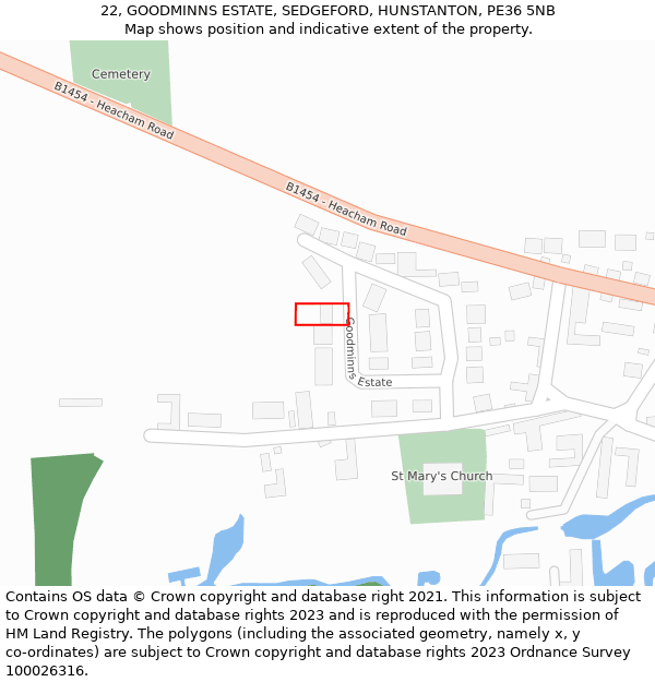 22, GOODMINNS ESTATE, SEDGEFORD, HUNSTANTON, PE36 5NB: Location map and indicative extent of plot