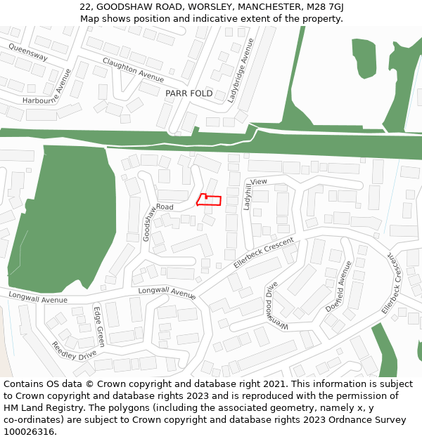 22, GOODSHAW ROAD, WORSLEY, MANCHESTER, M28 7GJ: Location map and indicative extent of plot