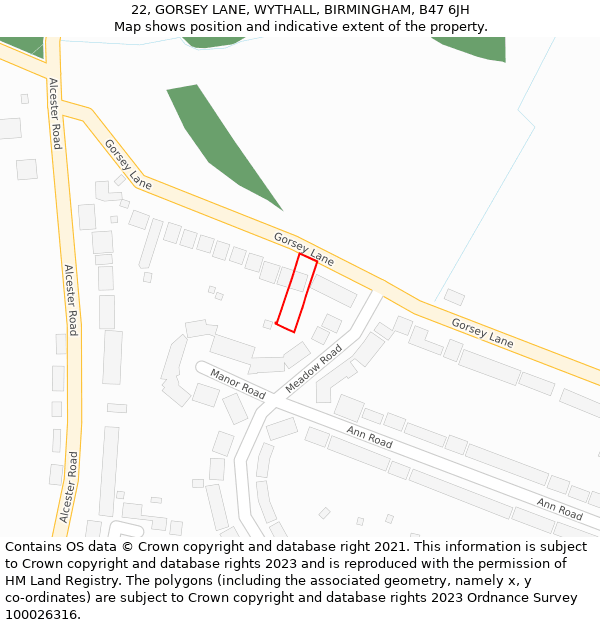 22, GORSEY LANE, WYTHALL, BIRMINGHAM, B47 6JH: Location map and indicative extent of plot