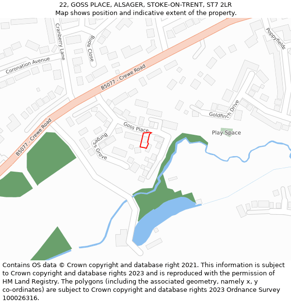 22, GOSS PLACE, ALSAGER, STOKE-ON-TRENT, ST7 2LR: Location map and indicative extent of plot