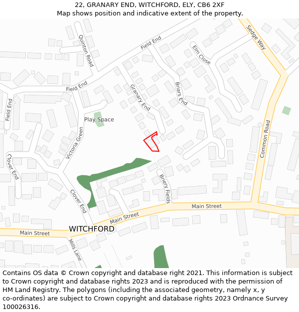 22, GRANARY END, WITCHFORD, ELY, CB6 2XF: Location map and indicative extent of plot