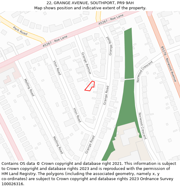 22, GRANGE AVENUE, SOUTHPORT, PR9 9AH: Location map and indicative extent of plot