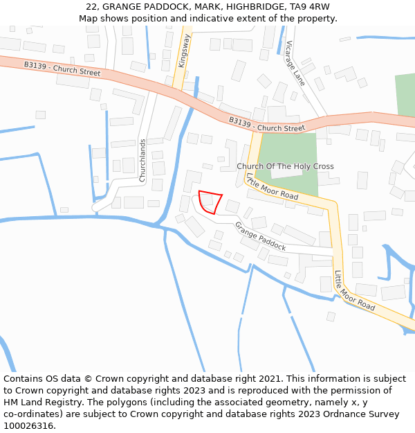22, GRANGE PADDOCK, MARK, HIGHBRIDGE, TA9 4RW: Location map and indicative extent of plot