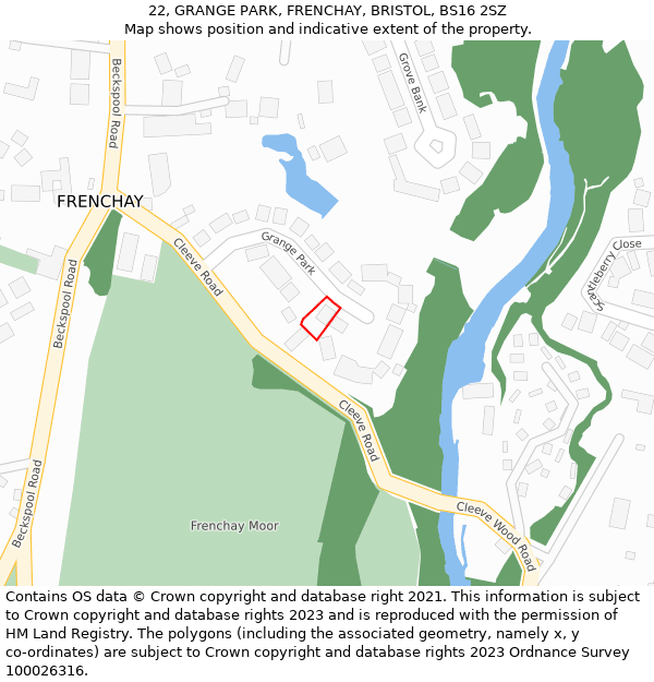 22, GRANGE PARK, FRENCHAY, BRISTOL, BS16 2SZ: Location map and indicative extent of plot