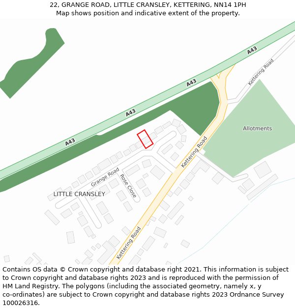 22, GRANGE ROAD, LITTLE CRANSLEY, KETTERING, NN14 1PH: Location map and indicative extent of plot