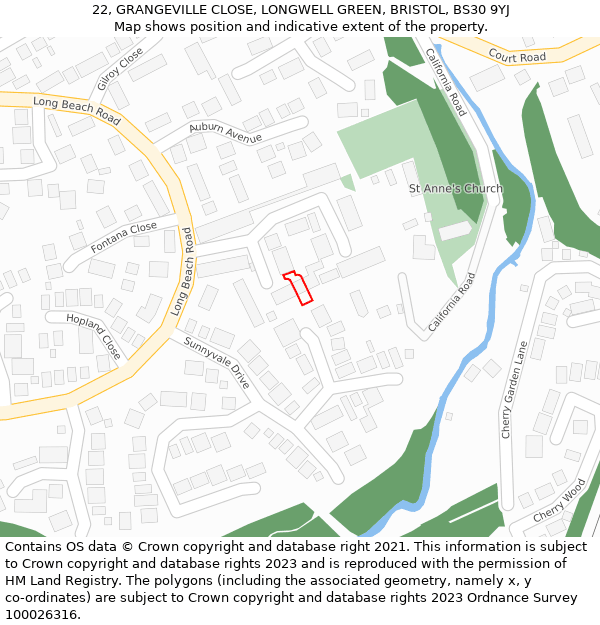 22, GRANGEVILLE CLOSE, LONGWELL GREEN, BRISTOL, BS30 9YJ: Location map and indicative extent of plot