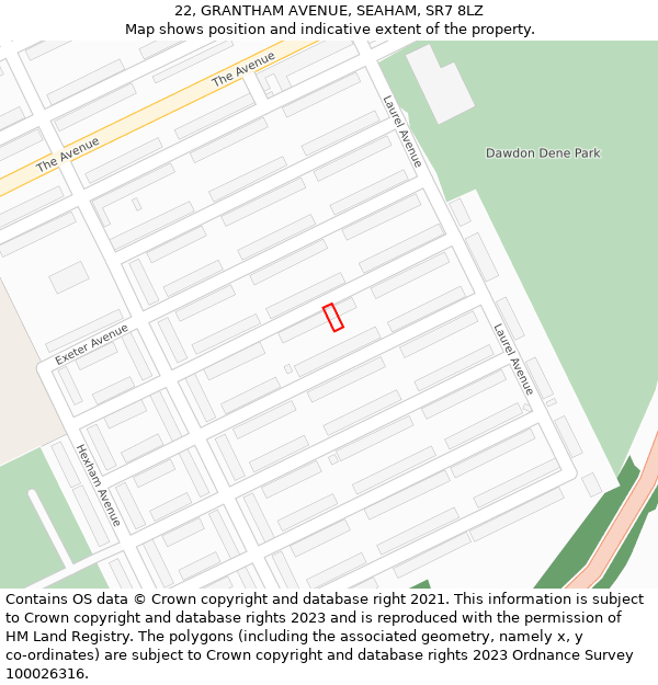 22, GRANTHAM AVENUE, SEAHAM, SR7 8LZ: Location map and indicative extent of plot