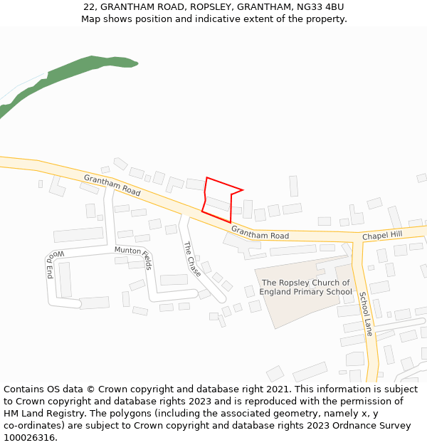 22, GRANTHAM ROAD, ROPSLEY, GRANTHAM, NG33 4BU: Location map and indicative extent of plot