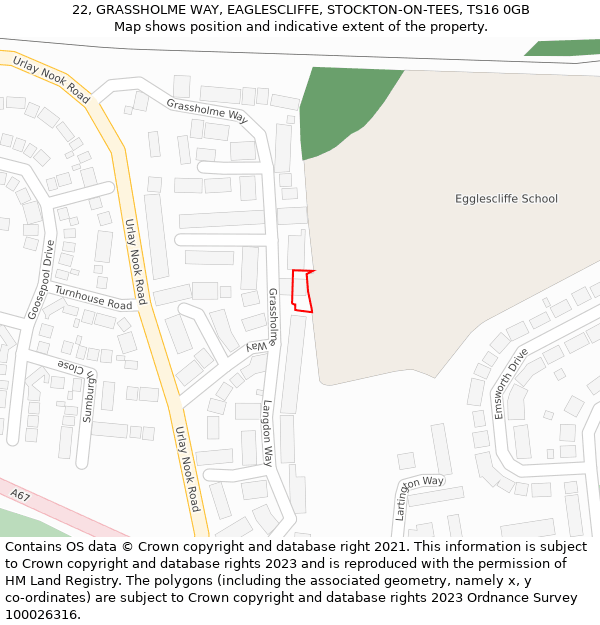 22, GRASSHOLME WAY, EAGLESCLIFFE, STOCKTON-ON-TEES, TS16 0GB: Location map and indicative extent of plot