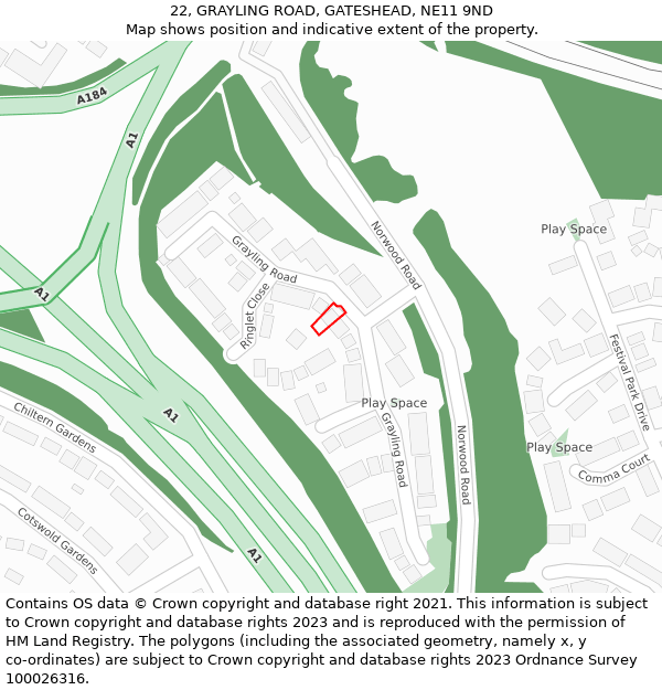 22, GRAYLING ROAD, GATESHEAD, NE11 9ND: Location map and indicative extent of plot