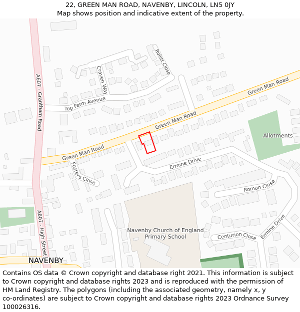 22, GREEN MAN ROAD, NAVENBY, LINCOLN, LN5 0JY: Location map and indicative extent of plot