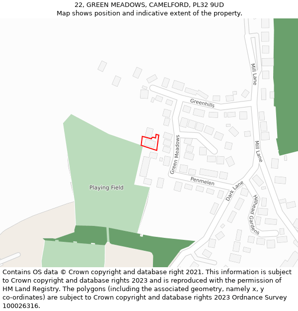 22, GREEN MEADOWS, CAMELFORD, PL32 9UD: Location map and indicative extent of plot