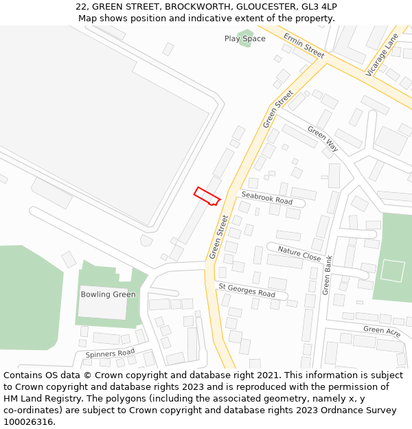 22, GREEN STREET, BROCKWORTH, GLOUCESTER, GL3 4LP: Location map and indicative extent of plot