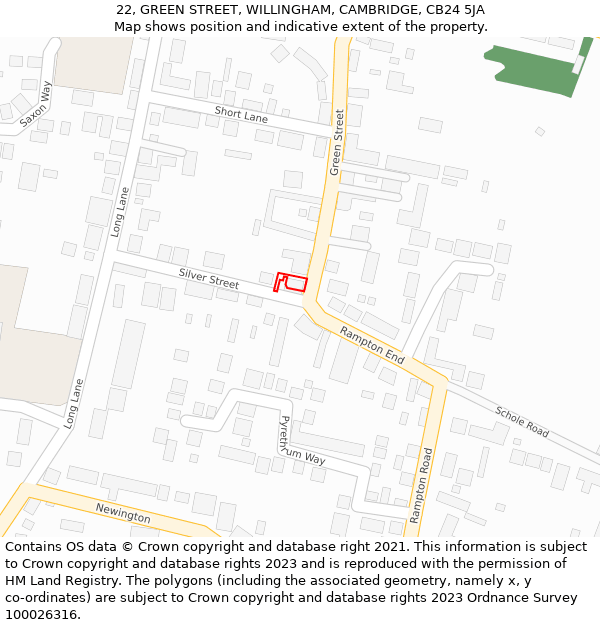 22, GREEN STREET, WILLINGHAM, CAMBRIDGE, CB24 5JA: Location map and indicative extent of plot